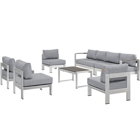 MODWAY Shore Outdoor Patio Sectional Sofa Set, Silver and Gray - 7 Piece EEI-2566-SLV-GRY